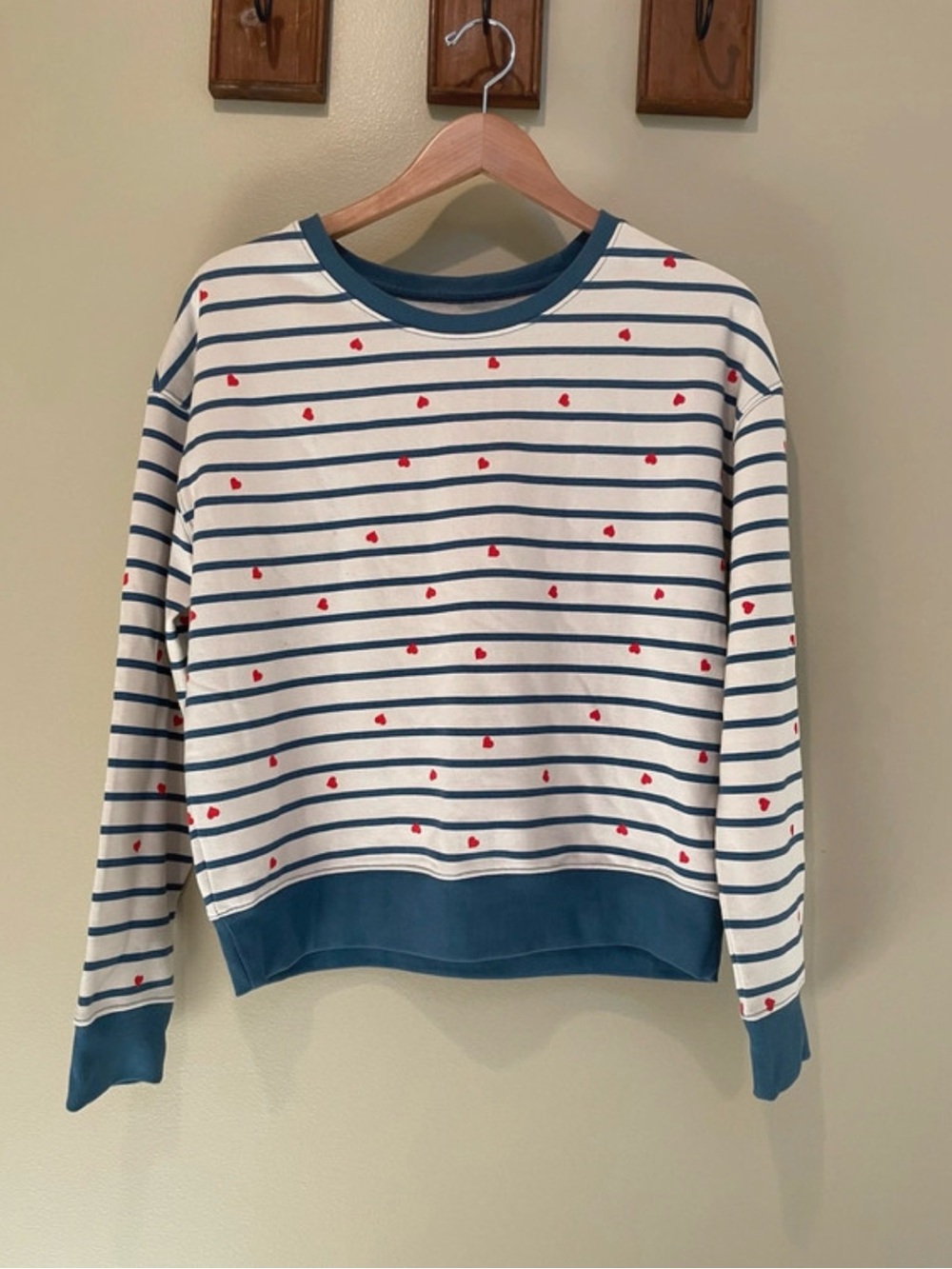 ‼️NWT: Pact Organic Blue Striped Heart Long Sleeve Sweater - M